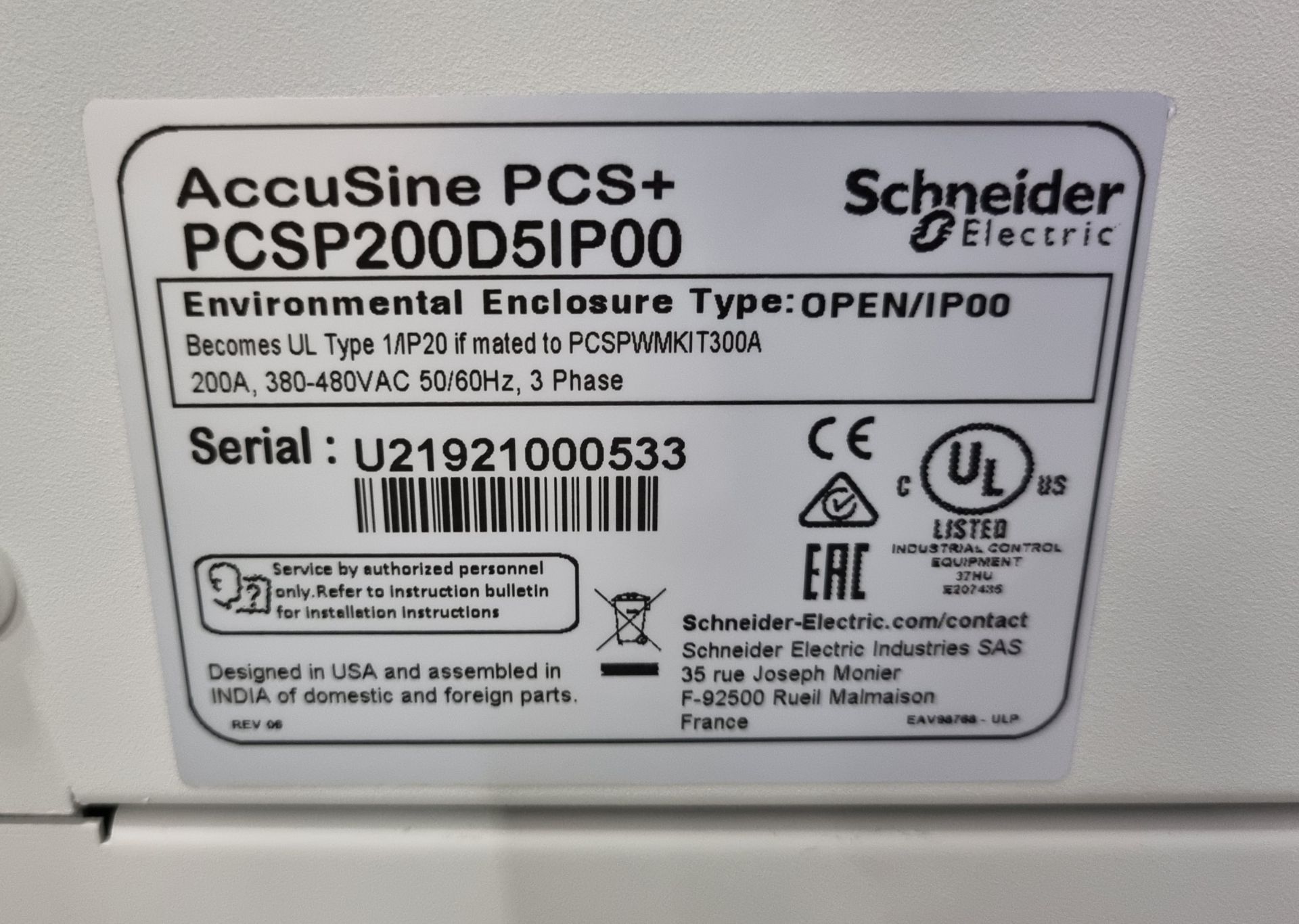 Schneider Electric AccuSine PCSP200D5IP31 active harmonic filter - 120A - 380/440V - unissued - Image 10 of 15