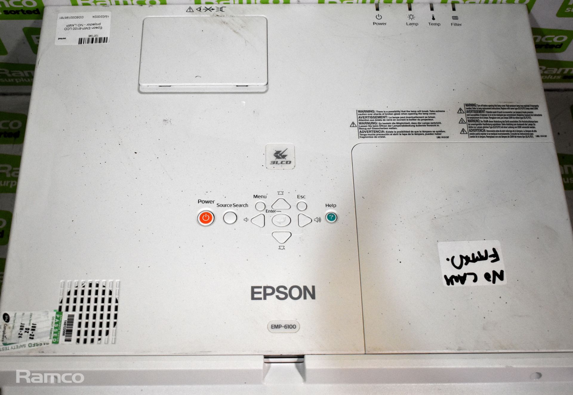 3x Epson EMP-6100 LCD projectors - NO LAMP - Image 4 of 16