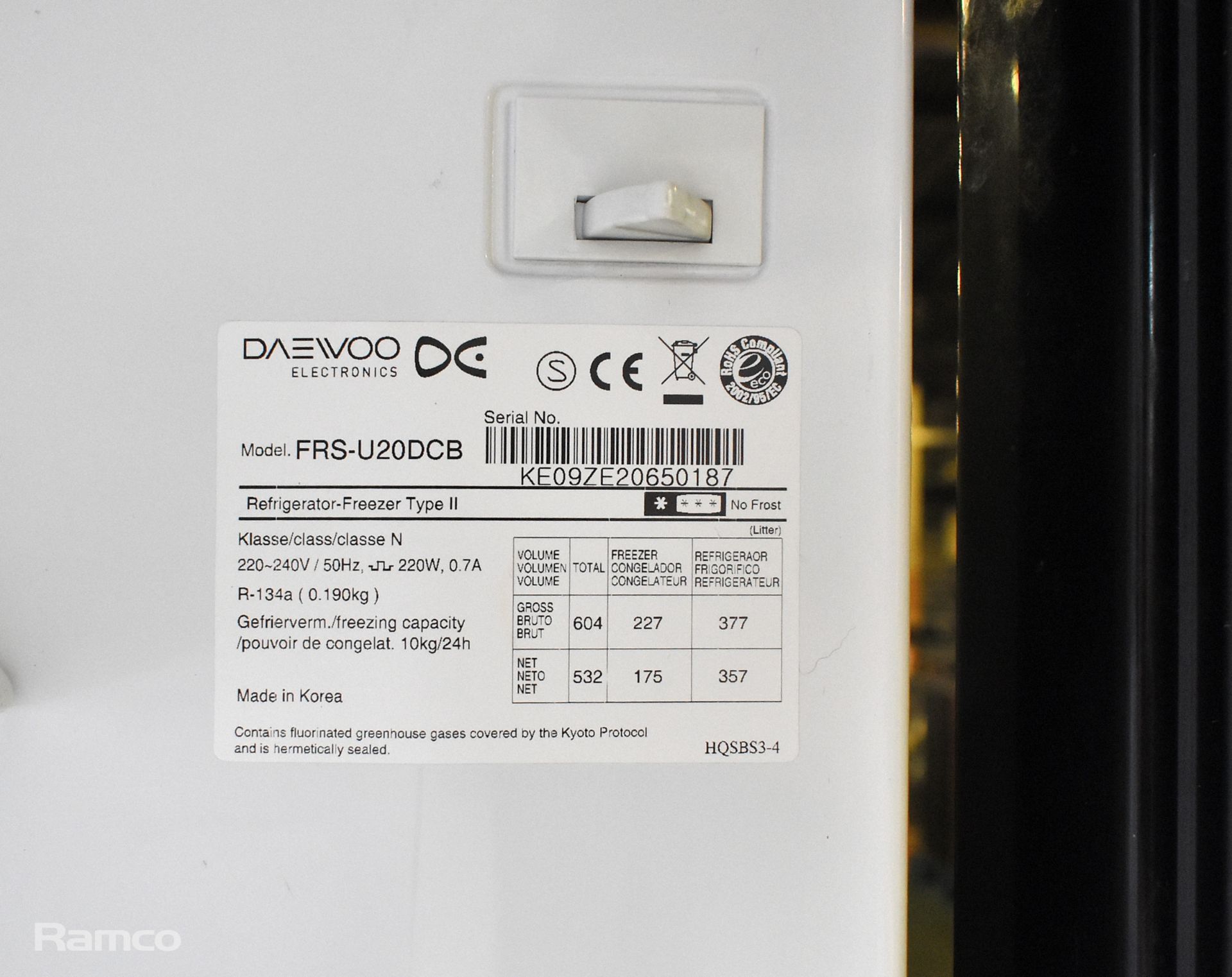 Daewoo FRS-U20DCB Double door refrigerator with ice maker - W 900 x D 670 x H 1780mm - Image 5 of 9