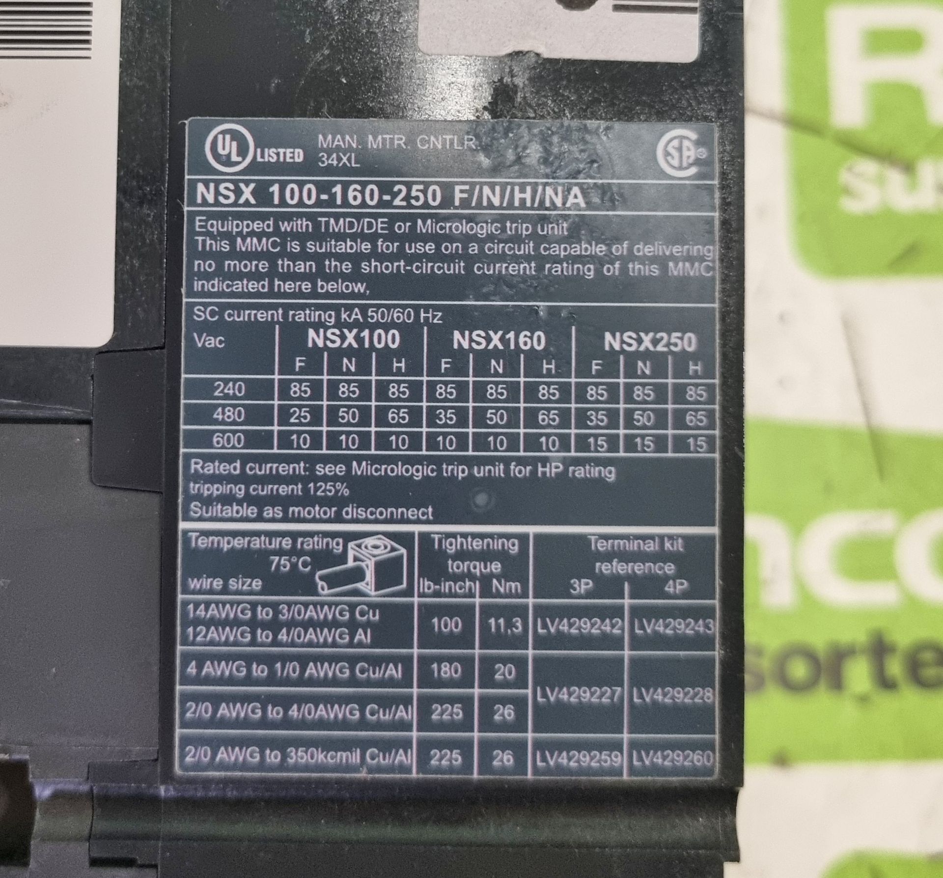 Schneider Electric MGP0403XN Powerpact 4 molded case circuit breaker - 3 phase - 415V - 40A - Image 4 of 6