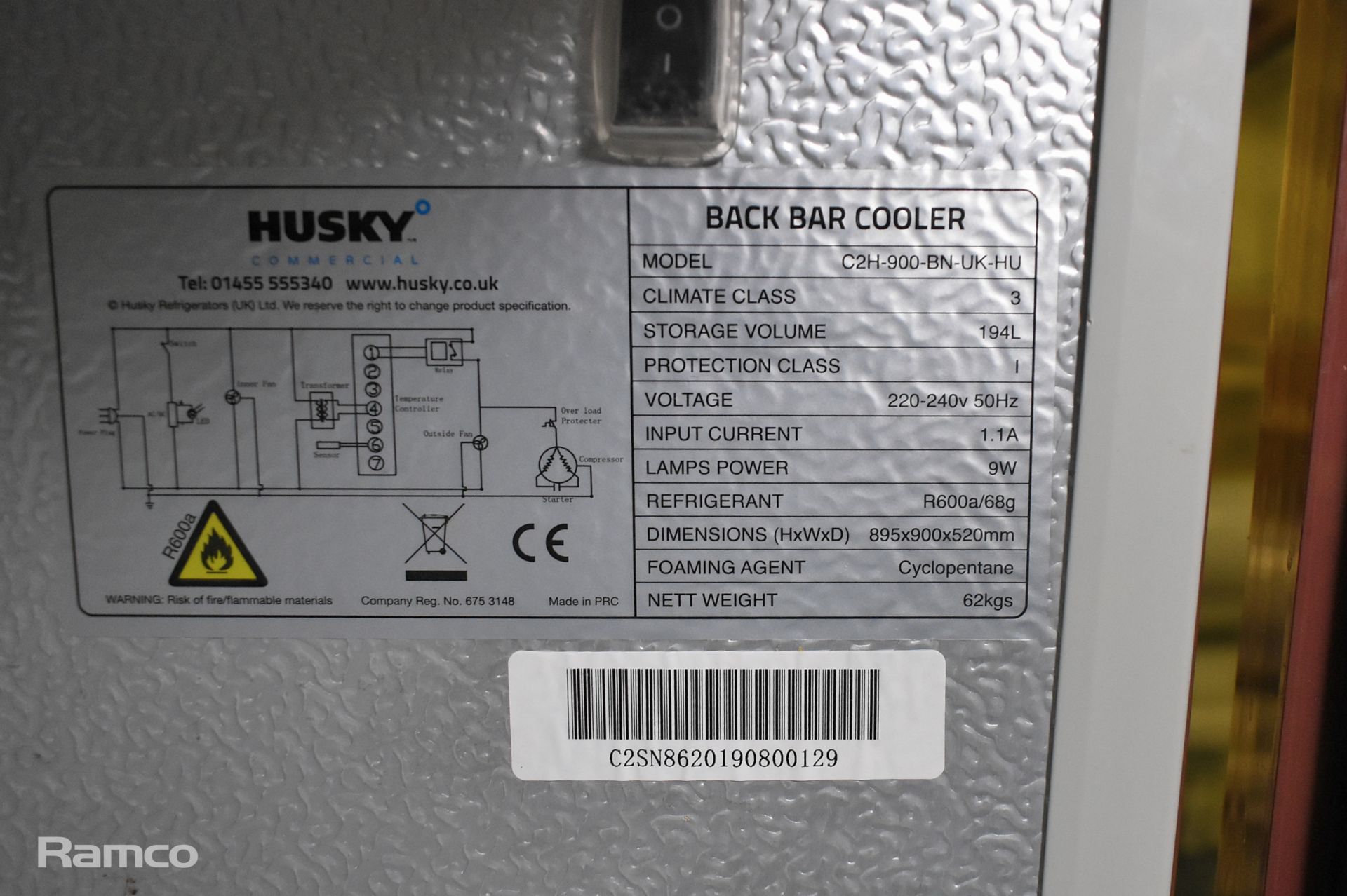 Husky C2H-900-BN-UK-HU double door bottle cooler - W 900 x D 500 x H 880mm - Image 3 of 3