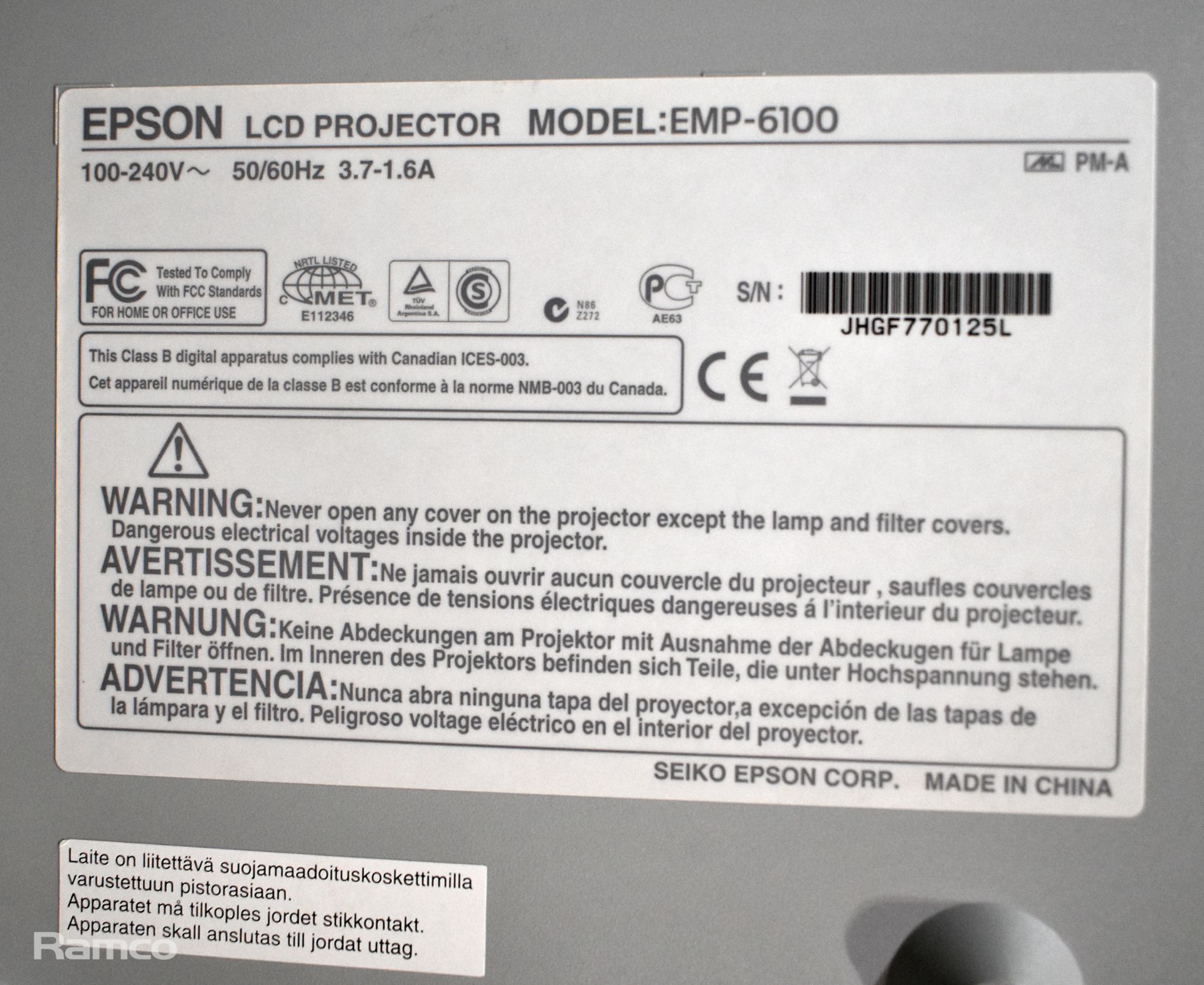 3x Epson EMP-6100 LCD projectors - NO LAMP - Image 11 of 16