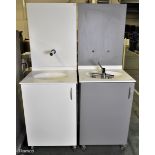 2x Portable hand wash stations with under counter storage & tap - L 600 x W 680 x H 1750mm