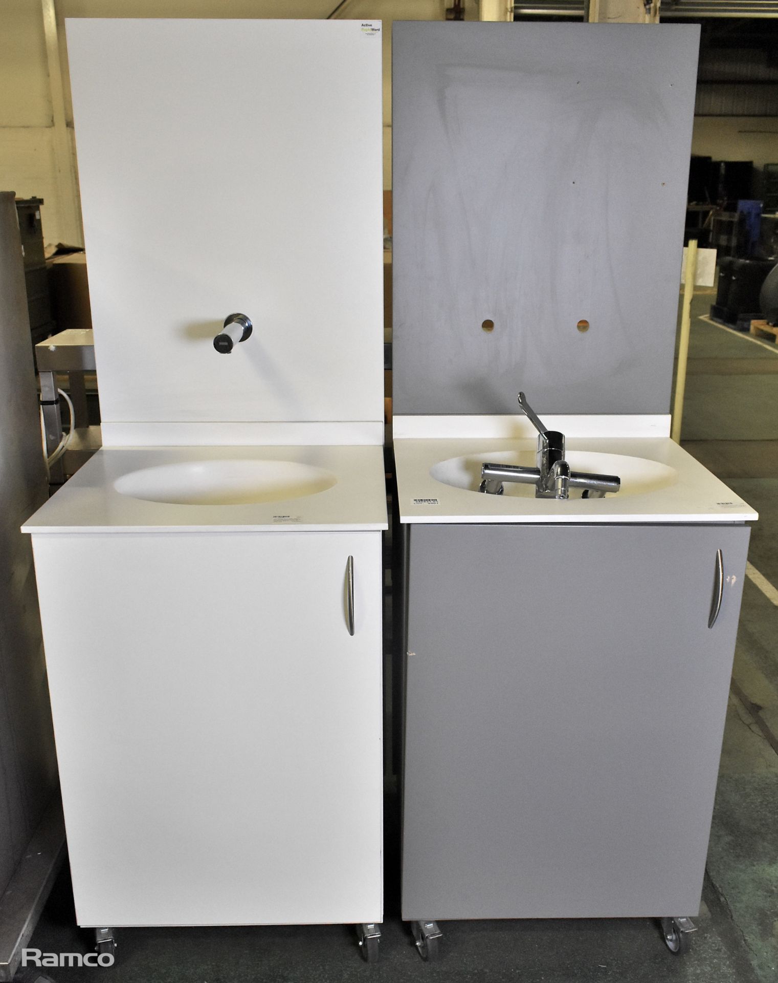 2x Portable hand wash stations with under counter storage & tap - L 600 x W 680 x H 1750mm