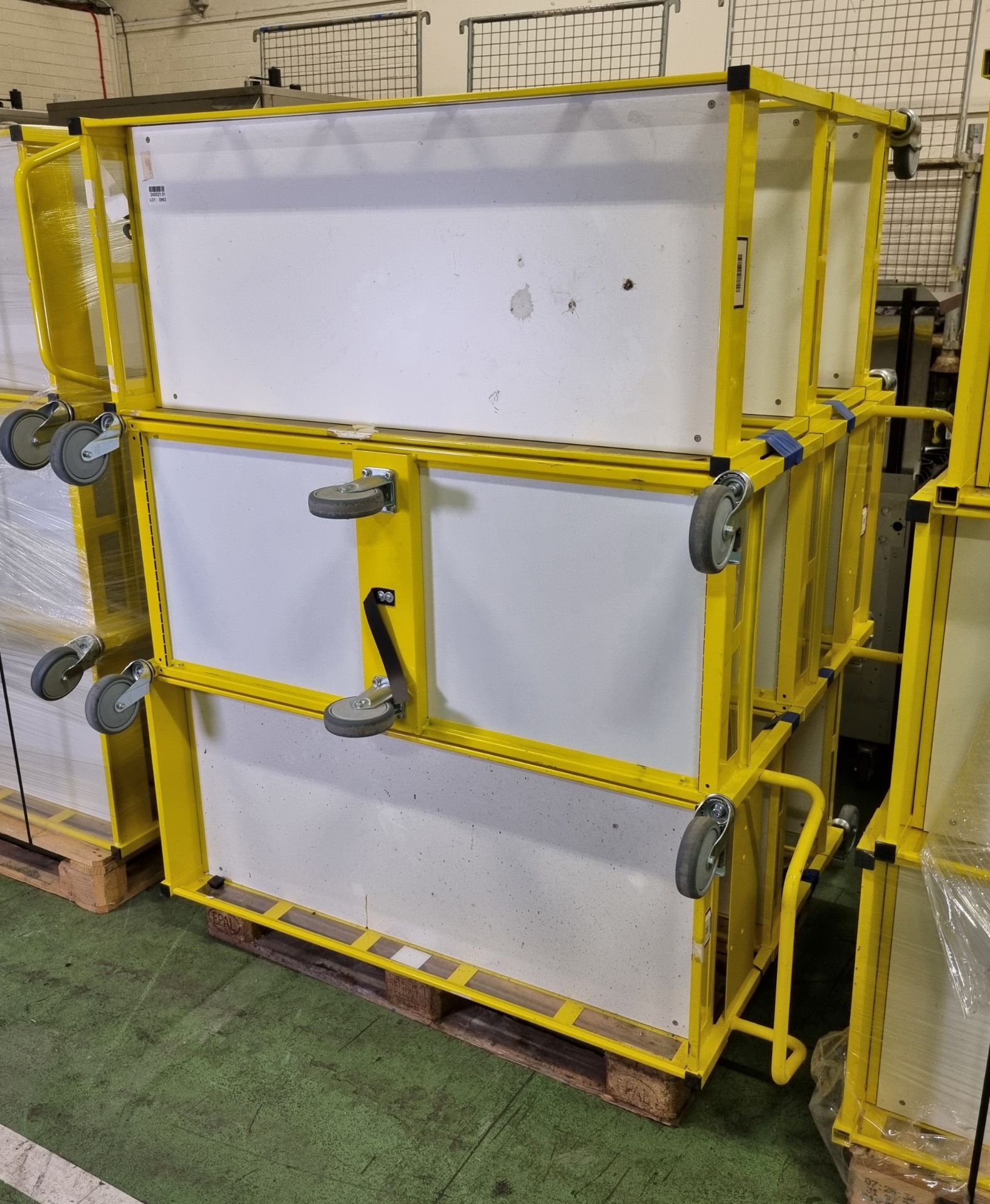 3x Yellow 3-tier general use trolleys - W 1440 x D 550 x H 1150mm - Image 2 of 2