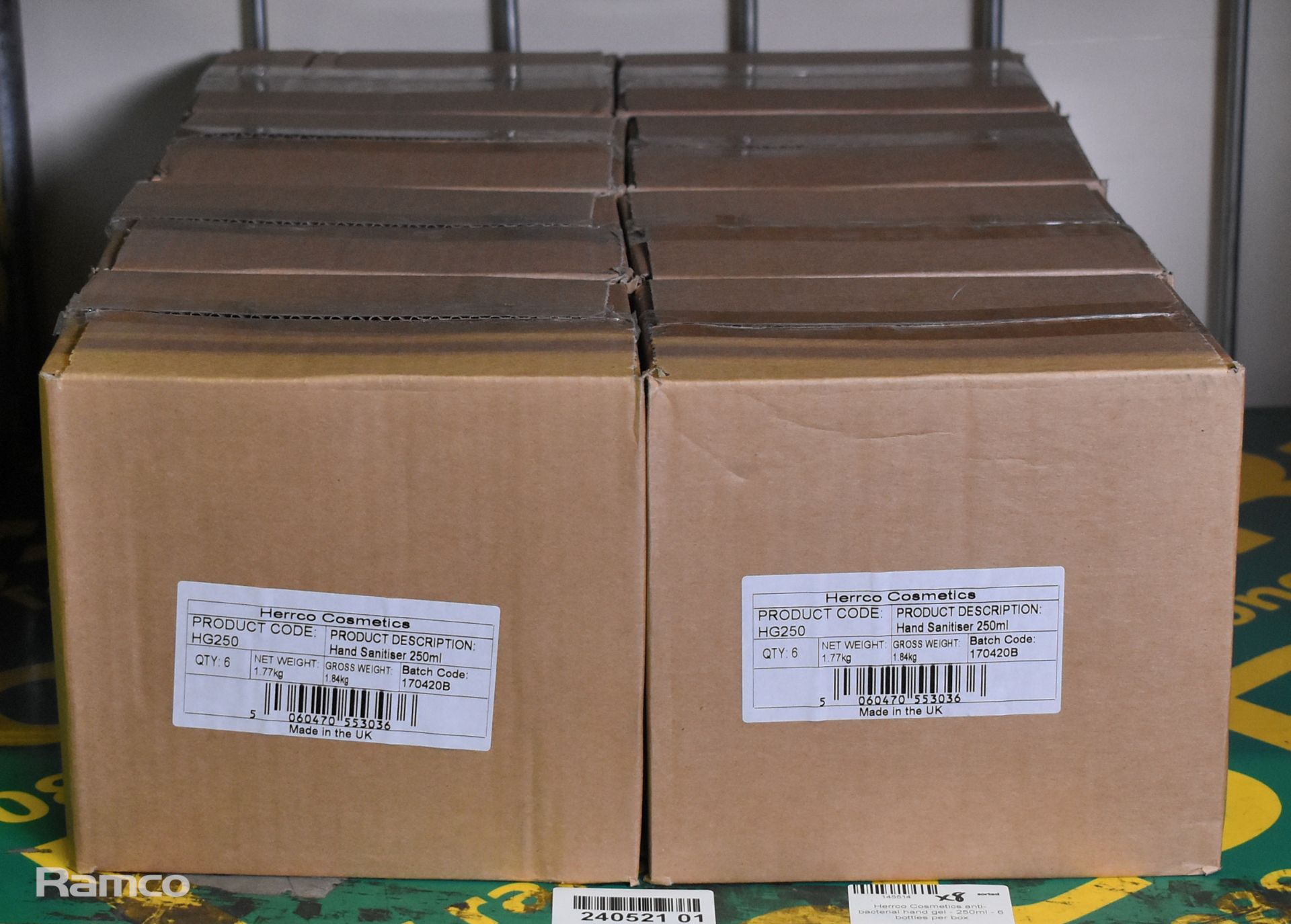 8x boxes of Herrco Cosmetics anti-bacterial hand gel - 250ml - 6 bottles per box - Image 6 of 6