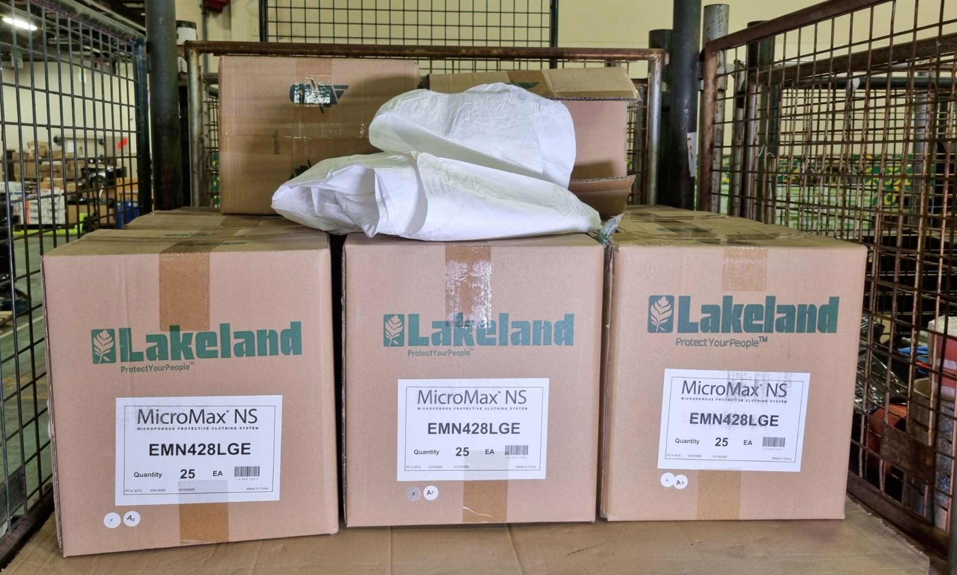 11x boxes of Lakeland MicroMax NS protective clothing coveralls with hood - 25 units per box