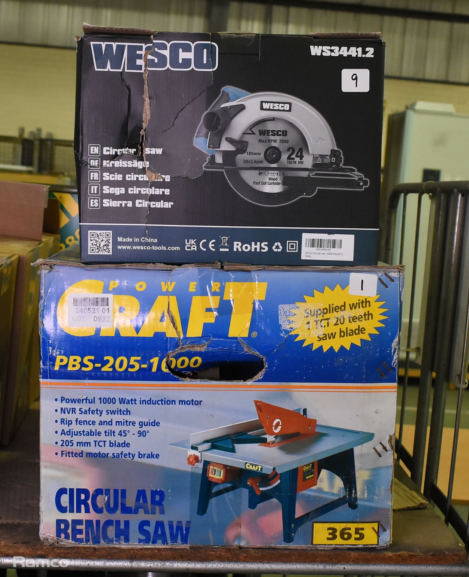 Powercraft bench table saw, Wesco 240V circular saw