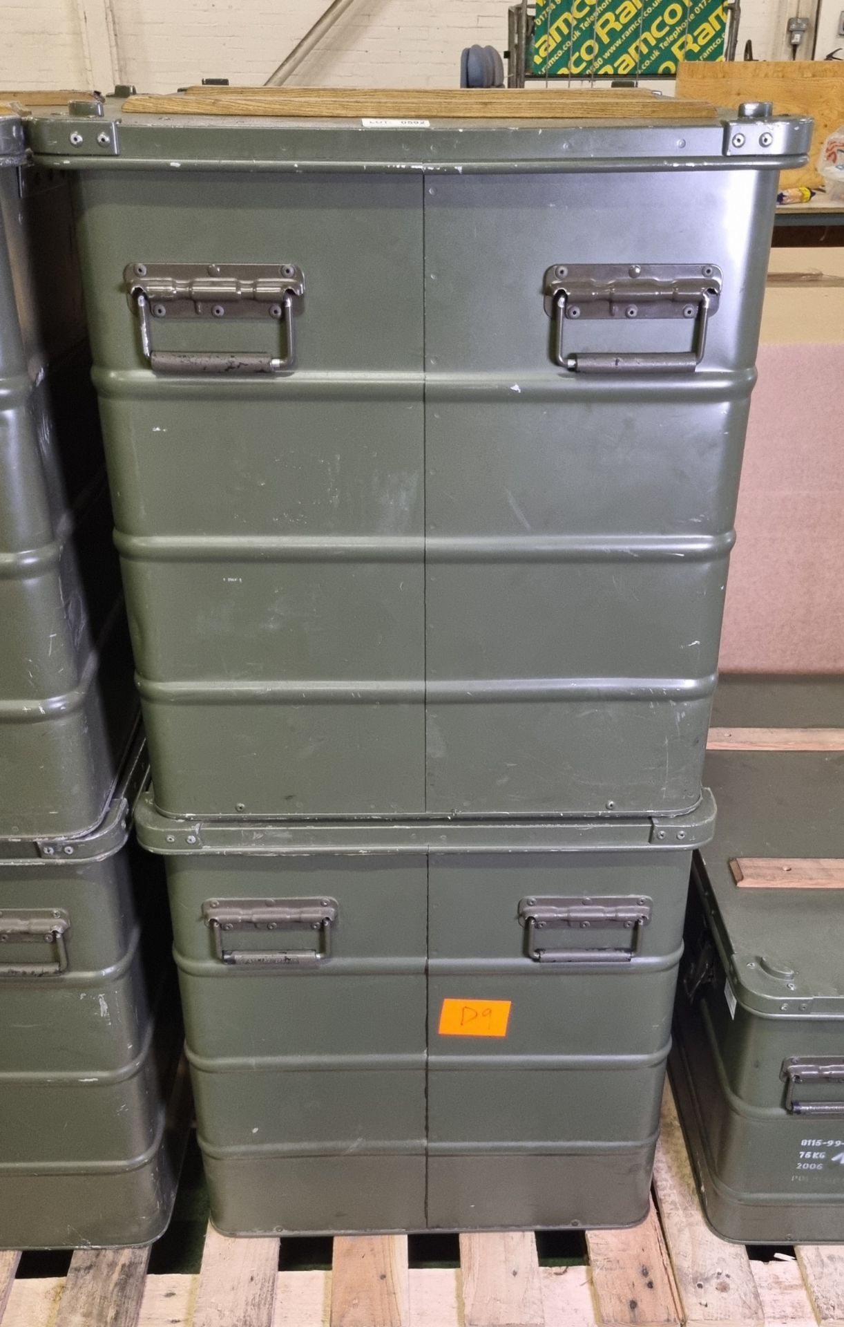 2x Aluminium storage containers - L 790 x W 590 x H 620mm