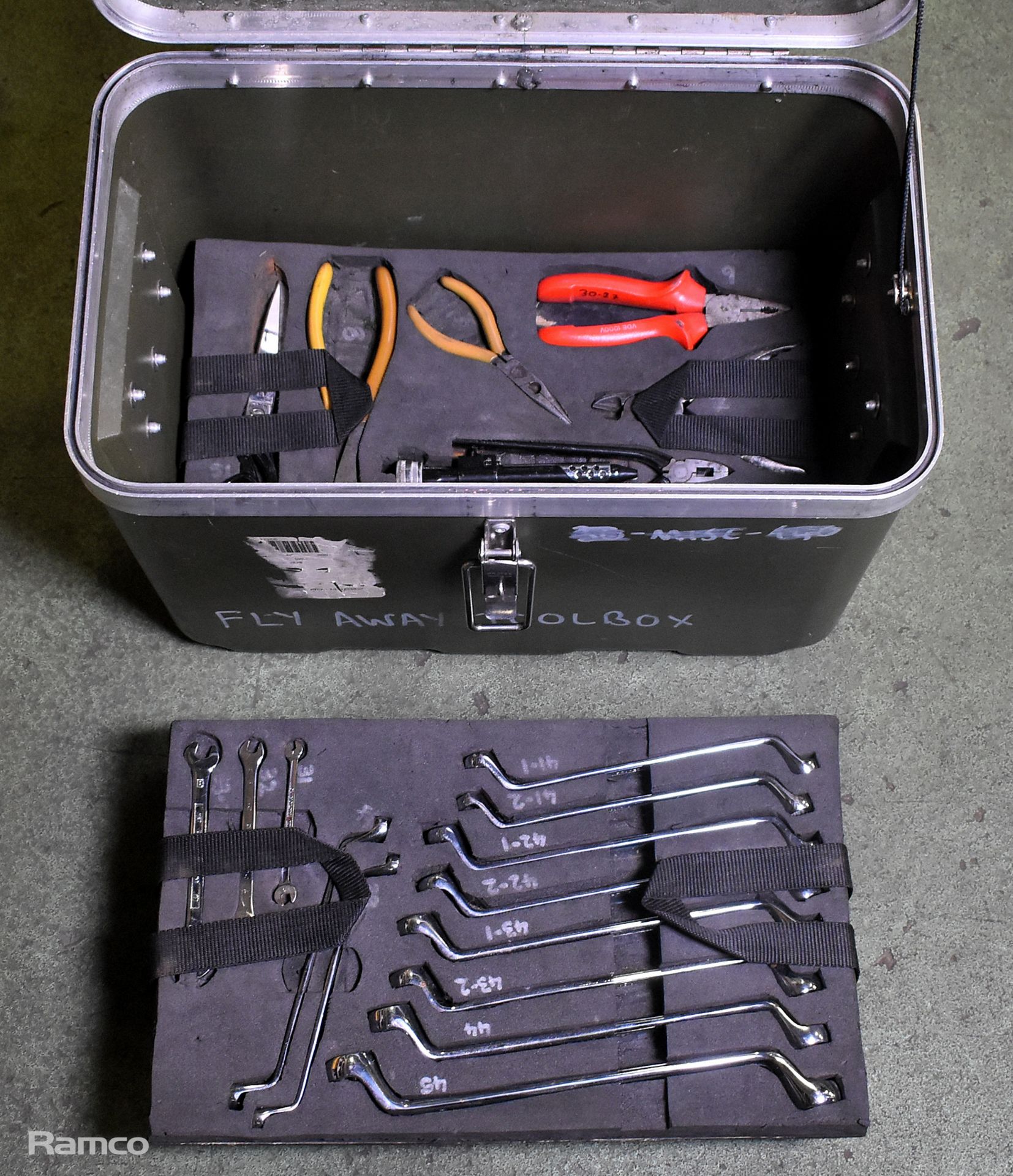 Multiple piece tool kit in foam trays - spanners, screwdrivers, hammers, pliers - Image 12 of 15