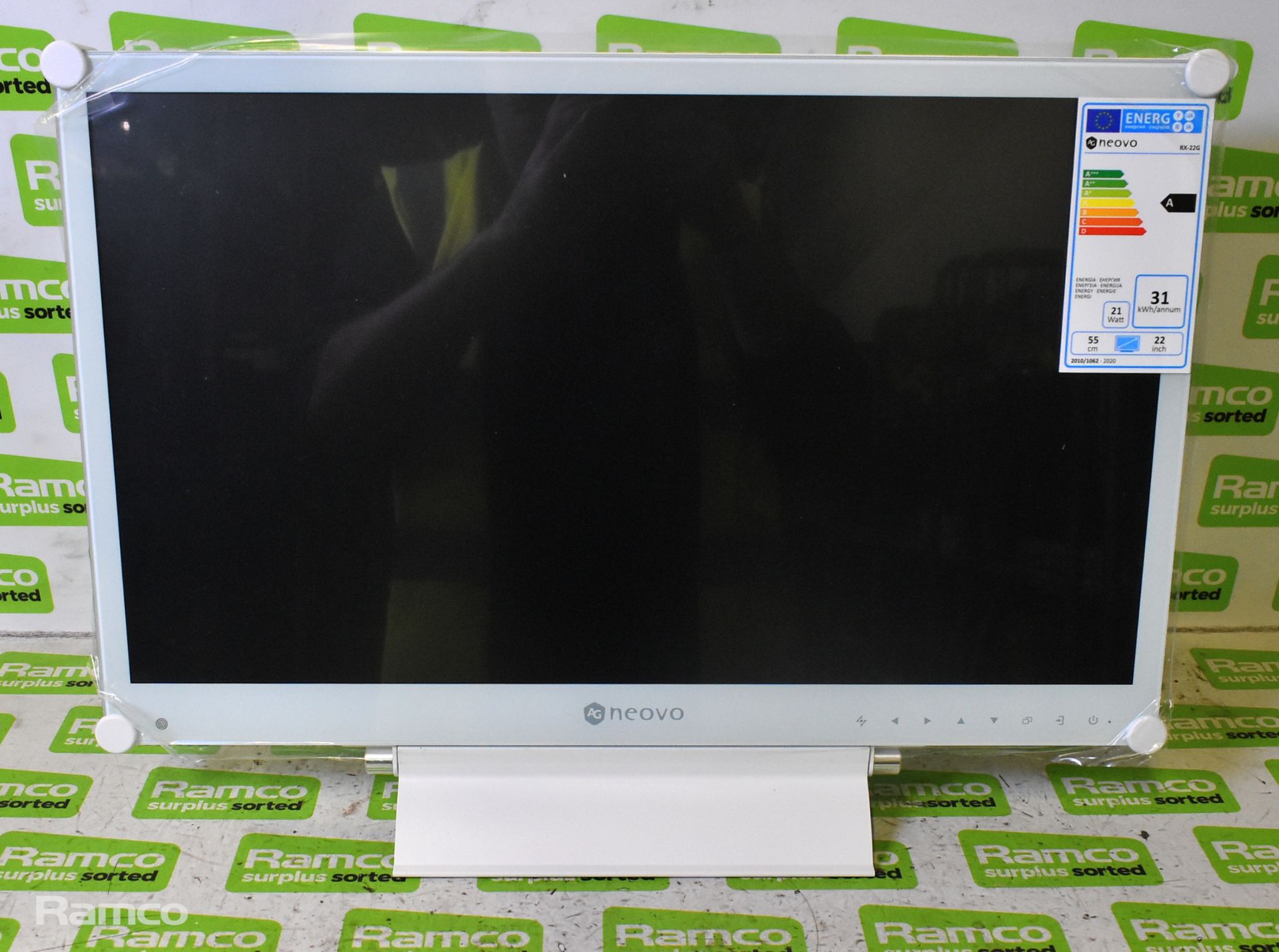 AG Neovo 21.5inch 1080p semi-industrial monitor with metal casing in white - boxed with accessories