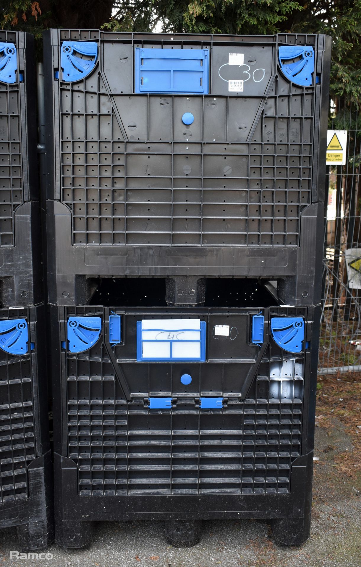 2x Plastic pallet totes - L 1200 x W 1000 x H 1000mm