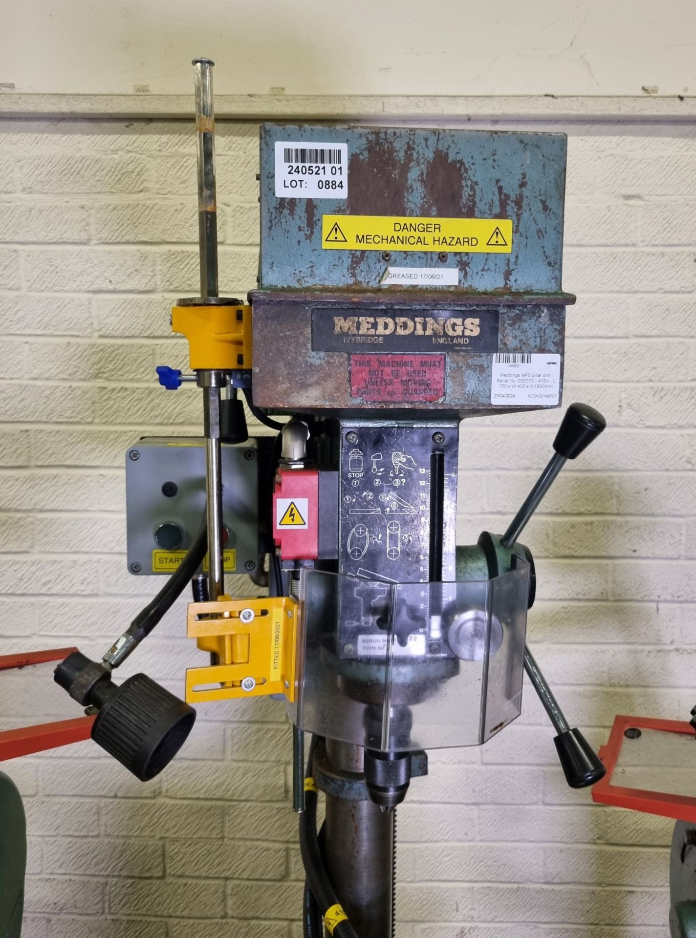 Meddings MF5 pillar drill - Serial No: 032072 - 415V - L 750 x W 450 x H 1800mm - Image 3 of 8