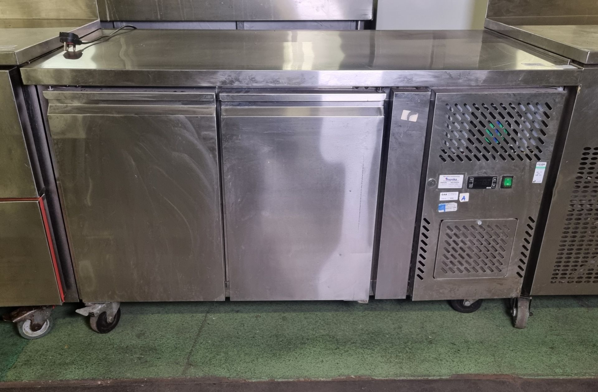 Project Distribution ABGN2100BT stainless steel 2 door counter fridge - W 1360 x D 700 x H 850mm