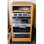 Wooden 19 inch rack cabinet with Sony CDP-D500 CD player & more - see desc.