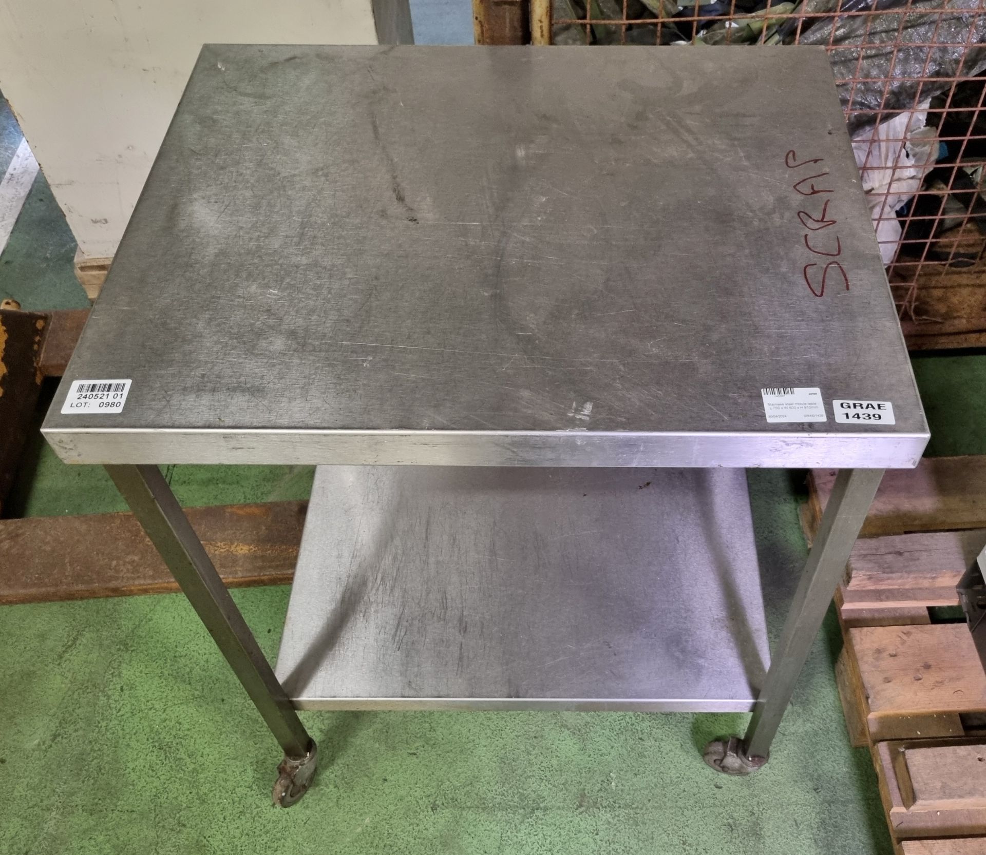 Stainless steel mobile table - L 750 x W 600 x H 910mm - Image 2 of 3