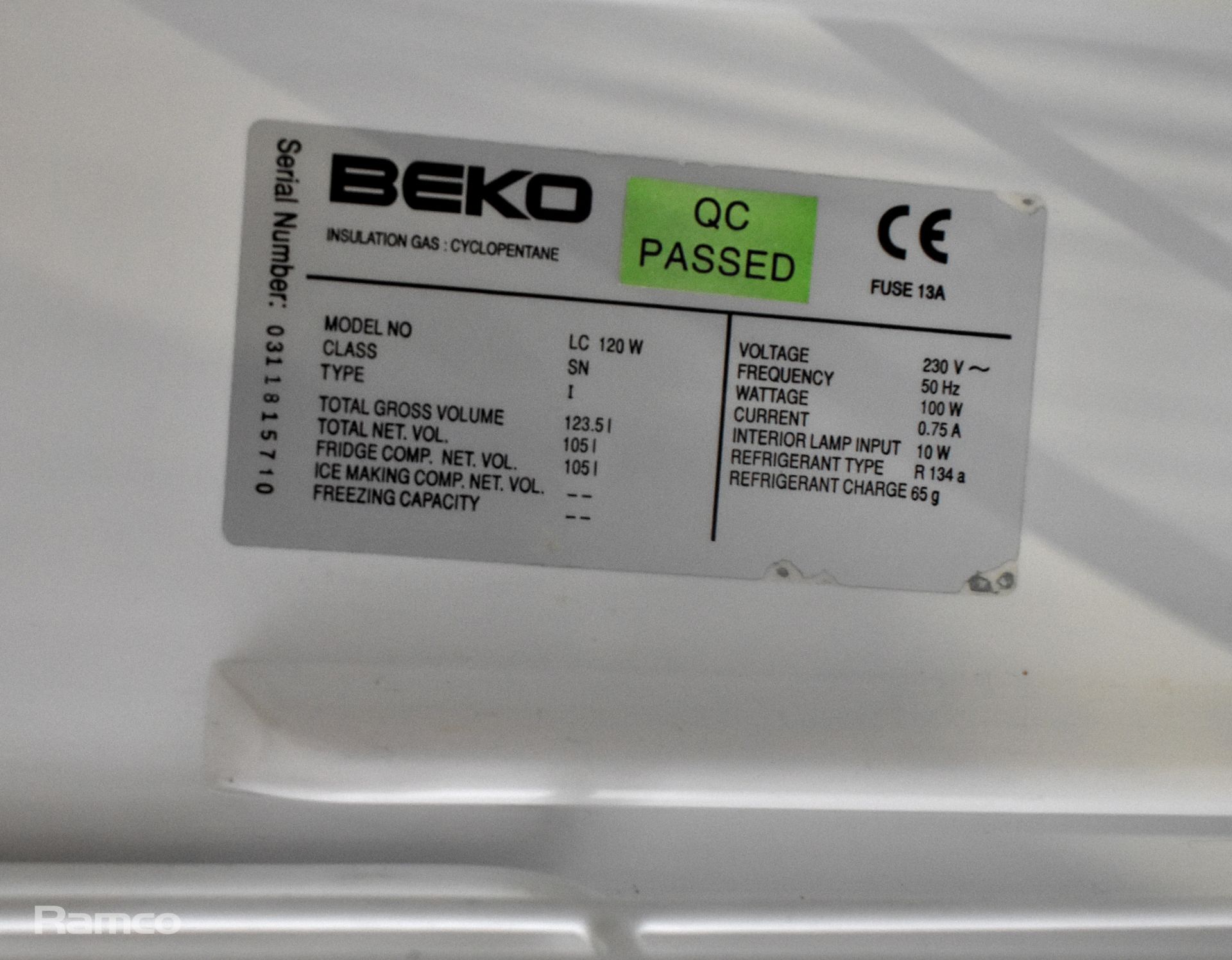 Beko LC 120 W single door under counter fridge - W 490 x D 540 x H 850mm - Image 3 of 4