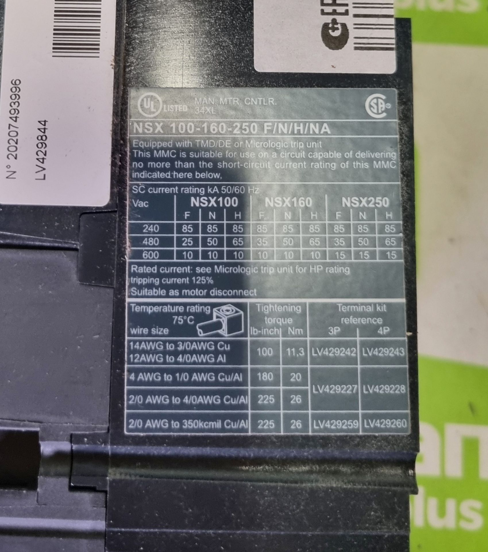 Schneider Electric MGP0403XN Powerpact 4 molded case circuit breaker - 3 phase - 415V - 40A - Image 5 of 5