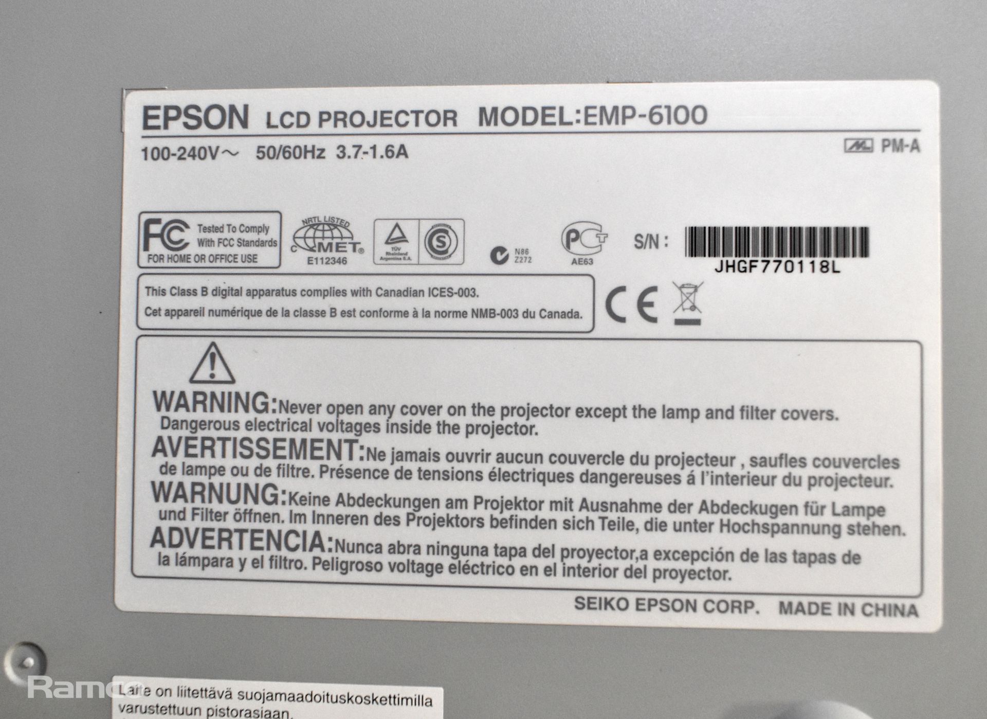 3x Epson EMP-6100 LCD projectors - Image 8 of 12