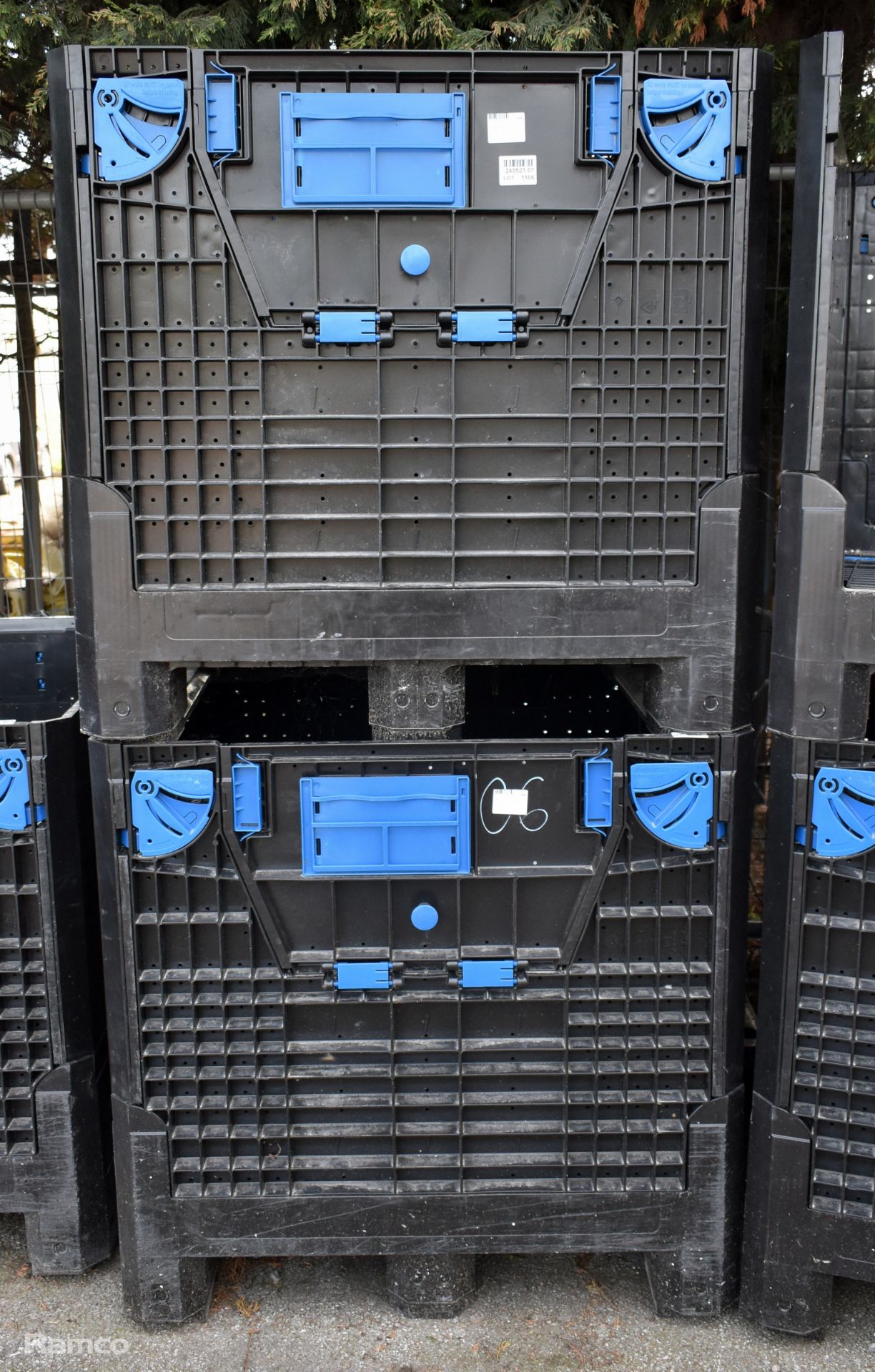 2x Plastic pallet totes - L 1200 x W 1000 x H 1000mm