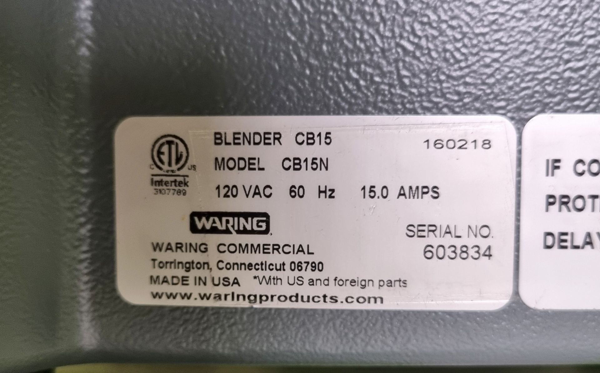 Waring Commercial CB15 heavy duty blender - 115V - Image 7 of 7