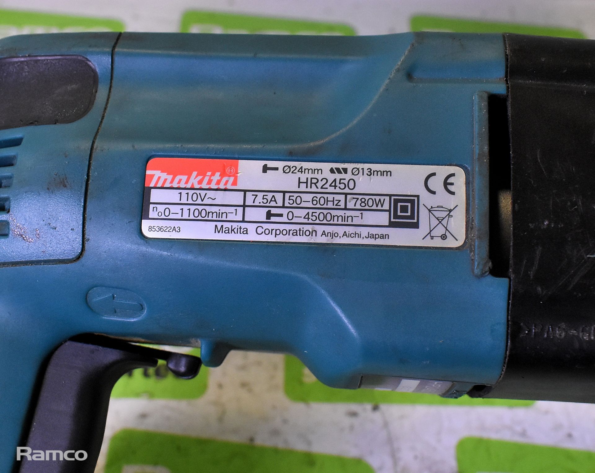 2x Makita HHR2450 110V electric rotary hammer drills with case - Image 7 of 8