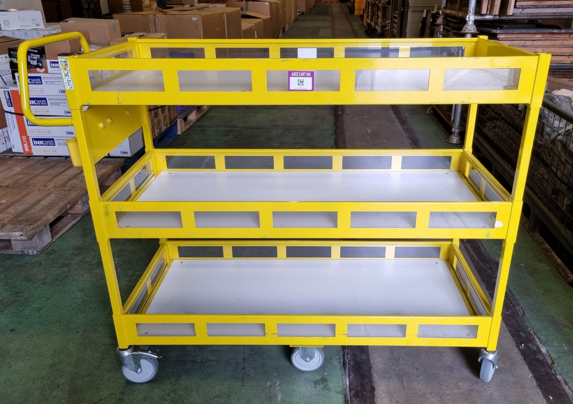 Yellow 3-tier general use trolley - W 1440 x D 550 x H 1150mm