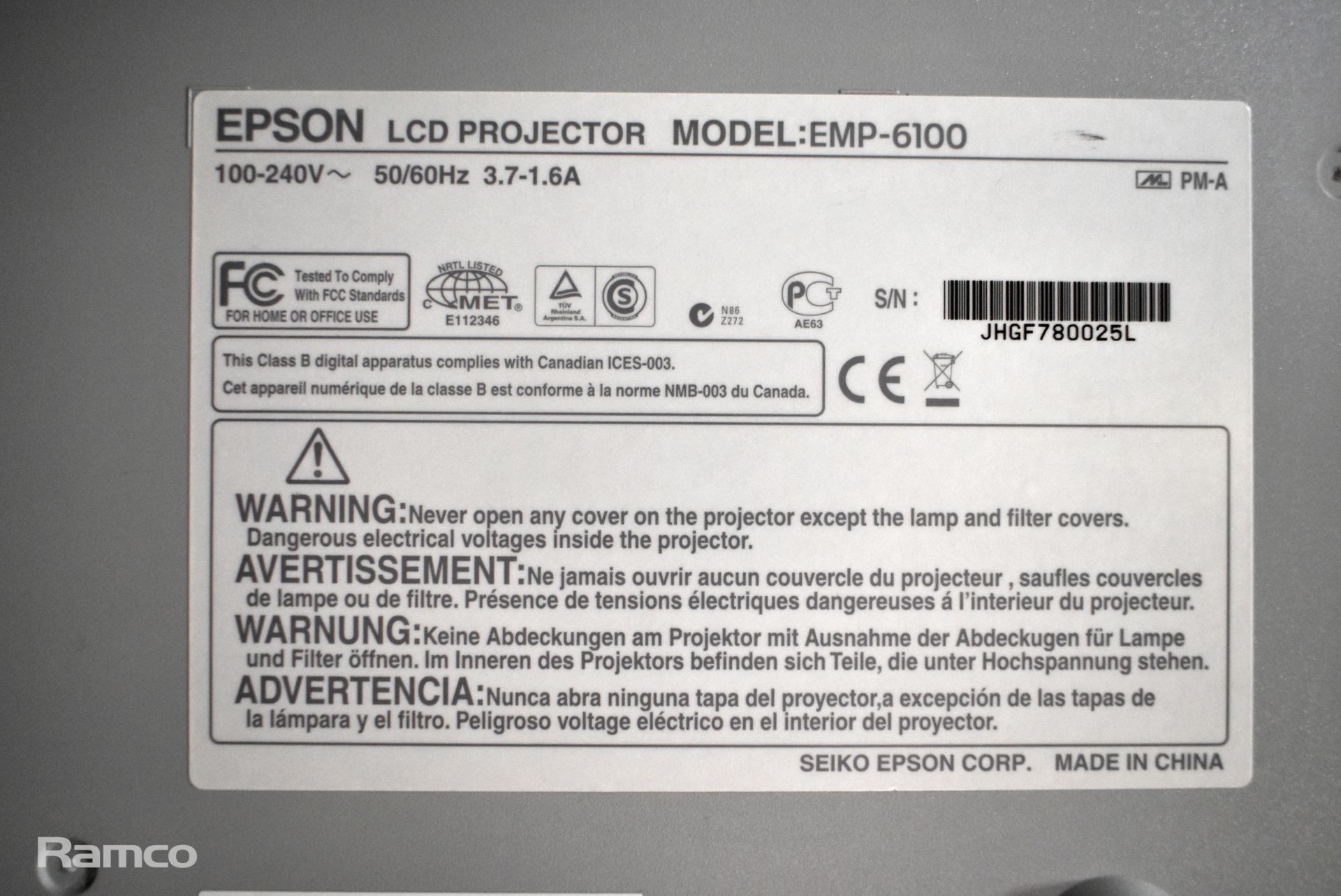 3x Epson EMP-6100 LCD projectors - NO LAMP - Image 6 of 16
