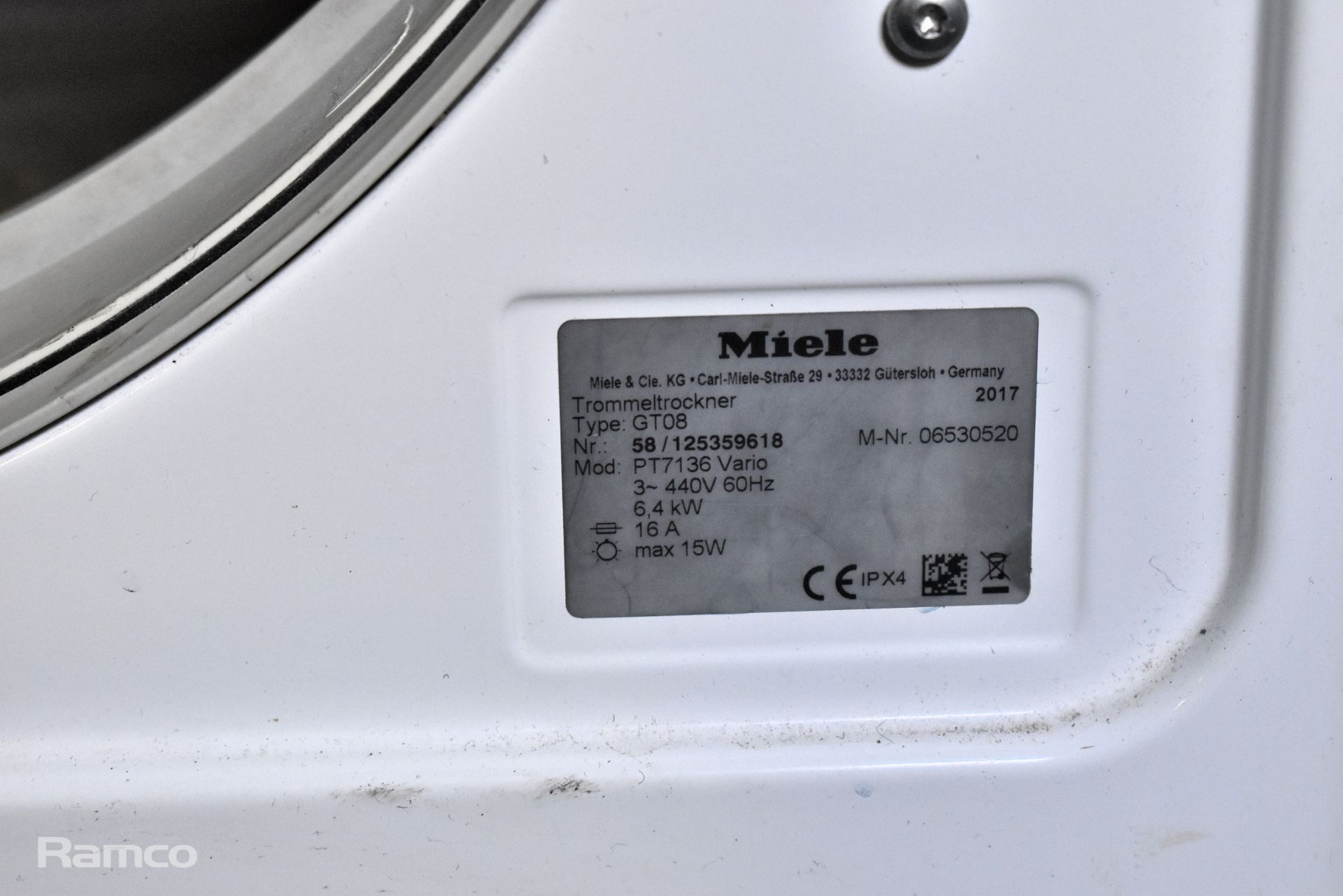 Miele PT 7136 6.5kg vented tumble dryer - W 595 x D 700 x H 850mm - MISSING FILTER COVER - Bild 4 aus 5