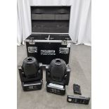 2x Prolights Moonstone LED spot moving head lights with flight case - 1x LIGHT SPARES OR REPAIRS