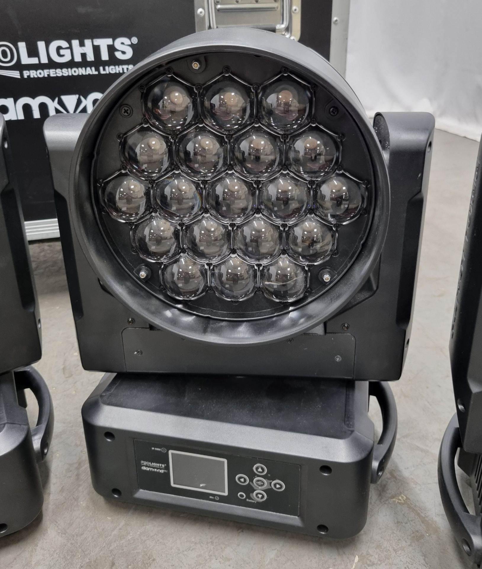 4x Prolights Diamond 19CC 19x15W moving LED wash lights with flight case - Image 4 of 12