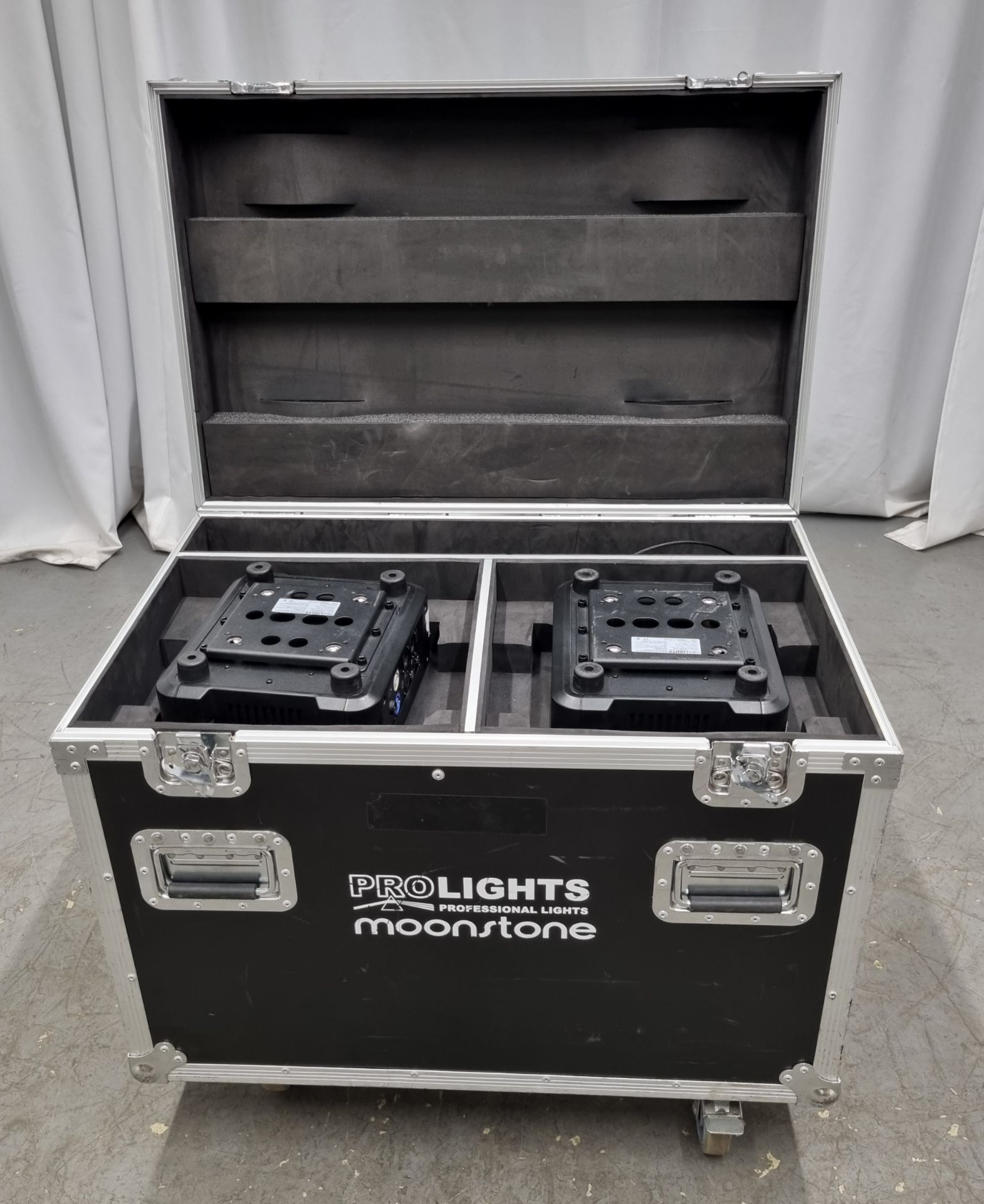 2x Prolights Moonstone LED spot moving head lights with flight case - Image 9 of 13