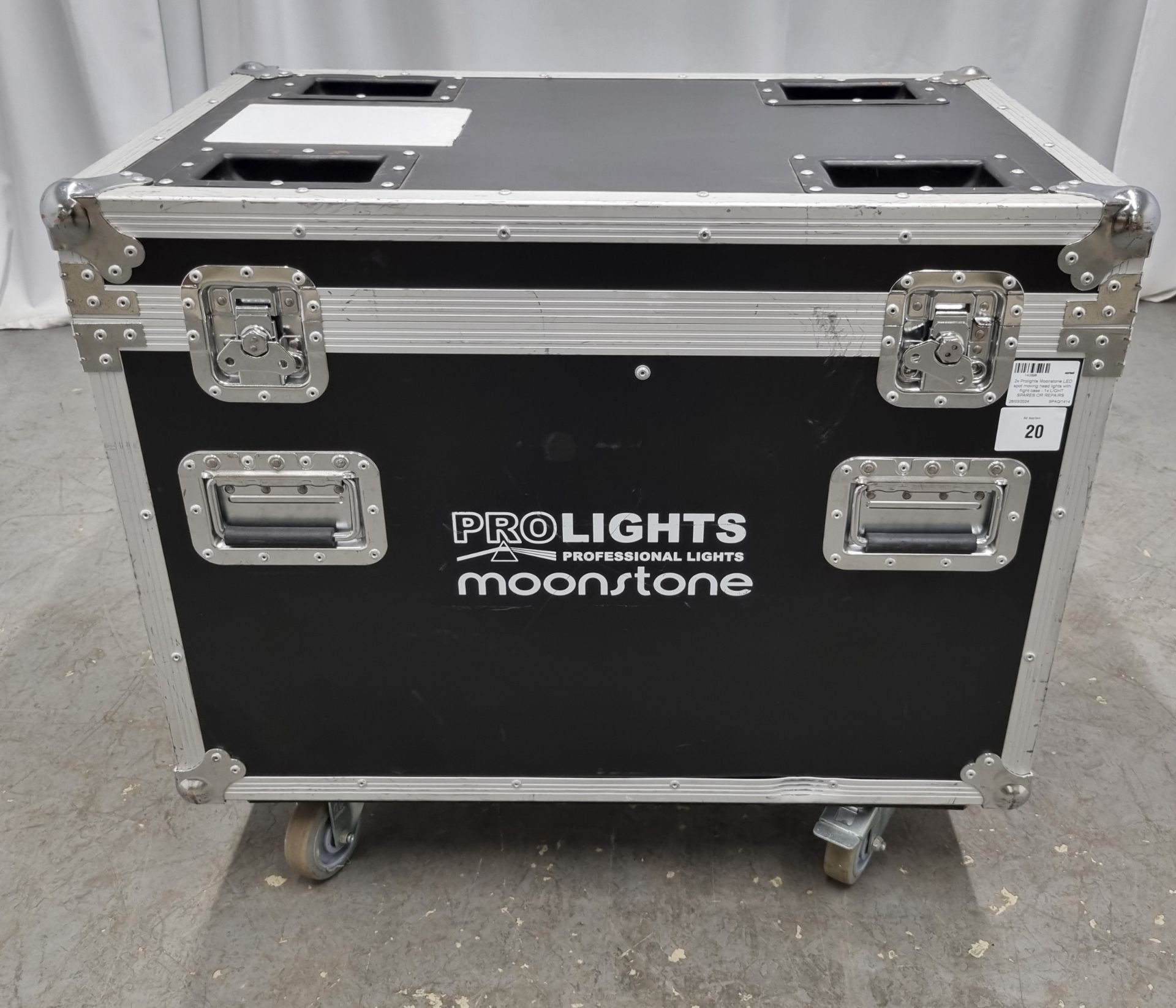 2x Prolights Moonstone LED spot moving head lights with flight case - 1x LIGHT SPARES OR REPAIRS - Image 12 of 14