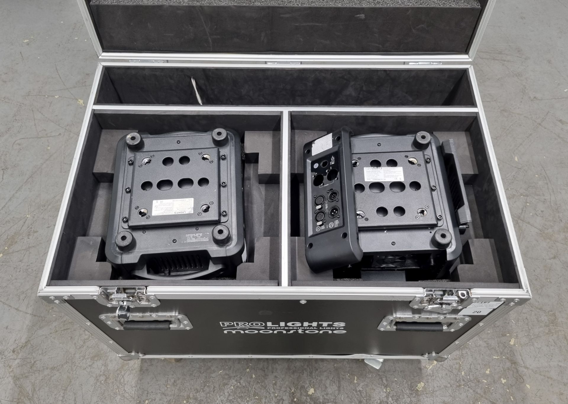 2x Prolights Moonstone LED spot moving head lights with flight case - 1x LIGHT SPARES OR REPAIRS - Image 11 of 14