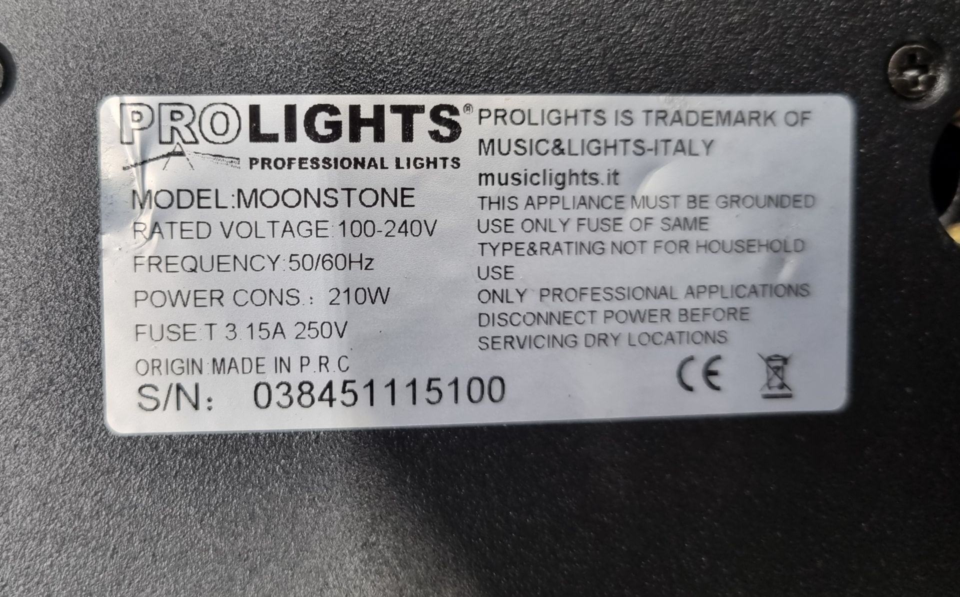 2x Prolights Moonstone LED spot moving head lights with flight case - 1x LIGHT SPARES OR REPAIRS - Image 10 of 14
