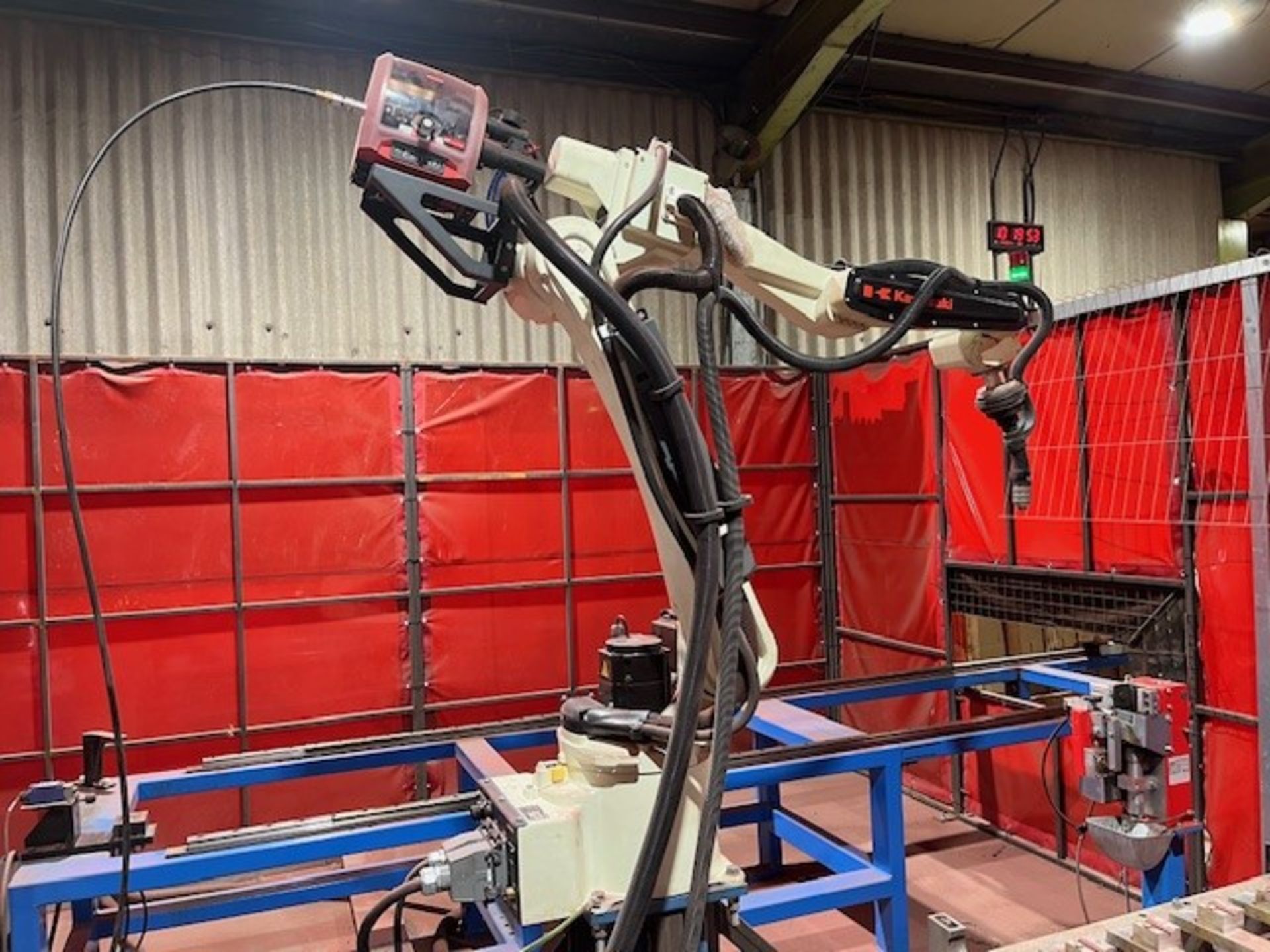 Kawasaki BA006L welding robot (2020) with controller, Fornius TPS400i welder, extractor and more