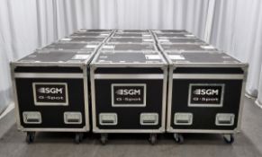 15x SGM G spot moving head lights in flight cases with power cables and brackets