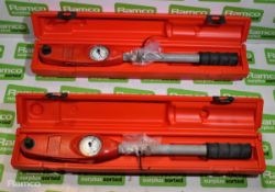 2x Torqueleader 1/2 inch drive dial indicating torque wrenches with case - SPARES