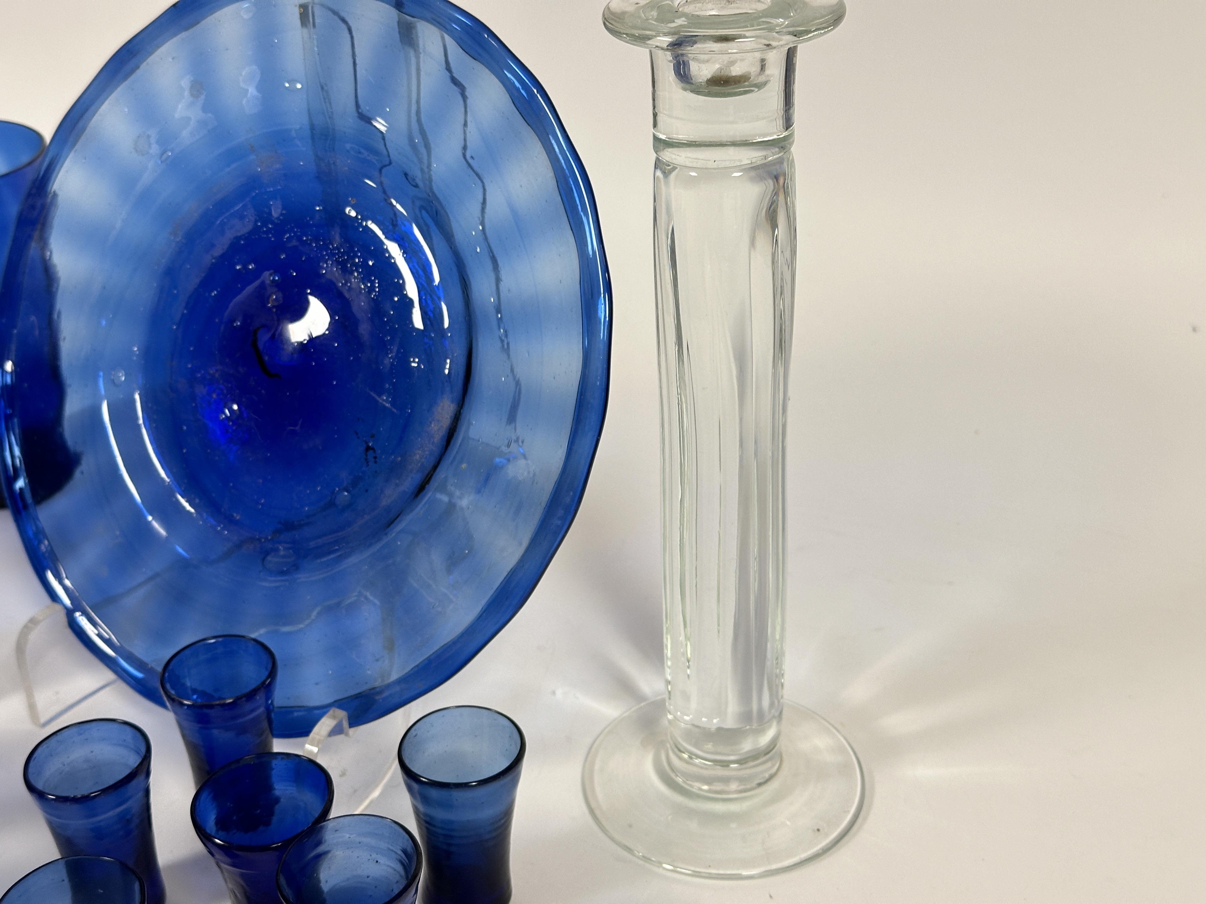 A part set of Bristol blue spiral glass ware including three large tumblers, (H x 15 cm), three - Image 2 of 4