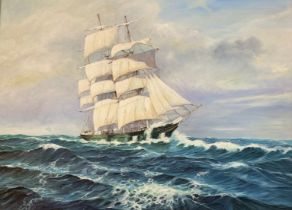 David McCarroll, Clipper Ship at Sea, oil on canvas, signed and dates  '88 bottom right in a gilt