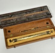 An Edwardian mahogany billiard wall score board, (H x 14 cm x L x 45) and a boxed map ruler by W H