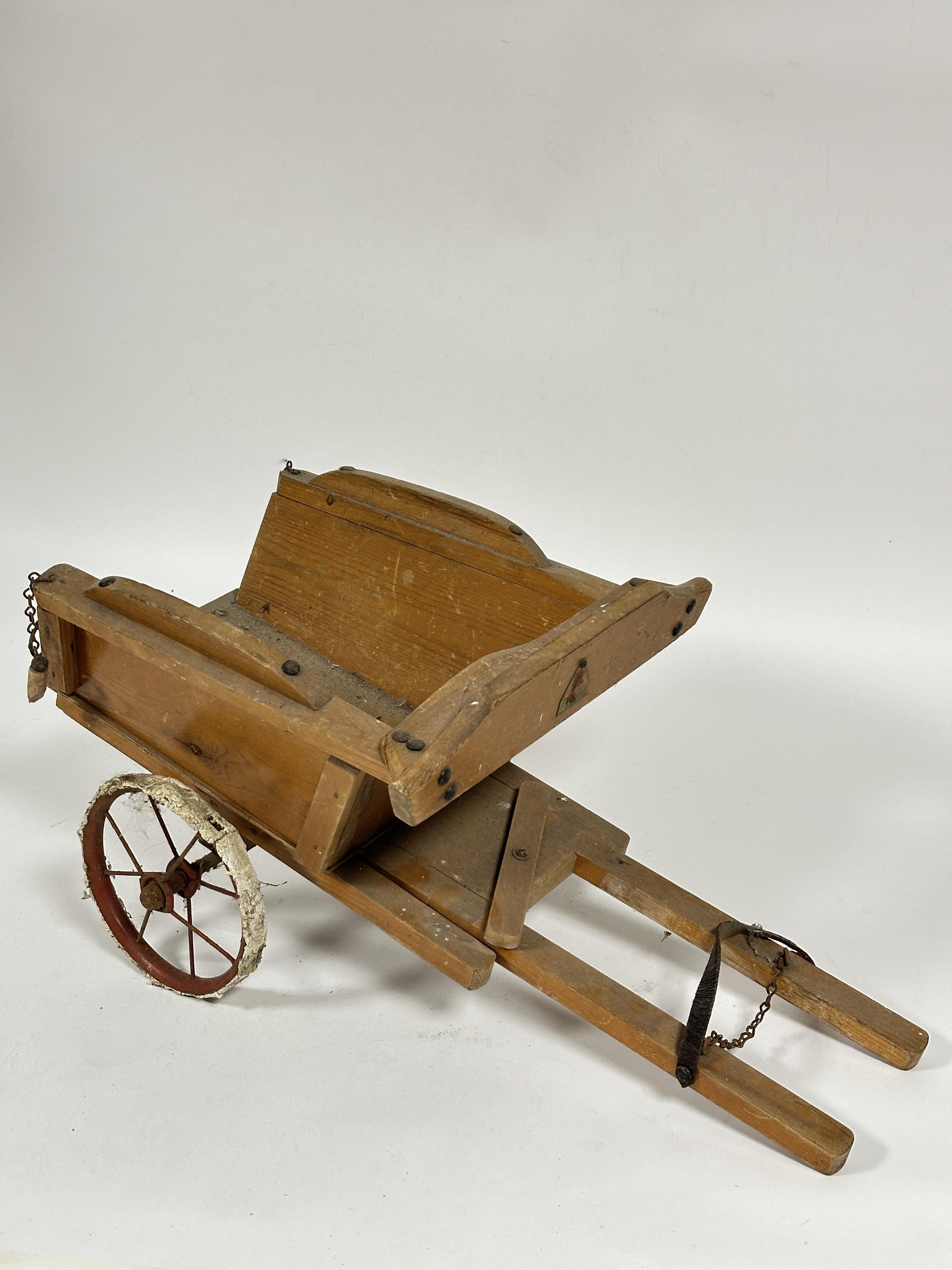 A early 20thc  pine child miniature toy horse cart, with wire spoked wheels, (H x 30 cm x L 62 cm - Image 3 of 3
