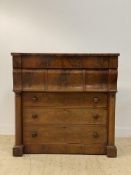 A Victorian mahogany two part chest, the top section fitted with a frieze drawer and three bolection