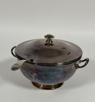 A Epns circular soup tureen and cover with twin handles to side on circular base complete with