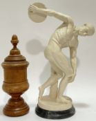 A classical style Discovolos plaster sculpture on marble base (marked Leoni Due verso) (h- 42.5cm),