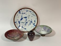 A collection of various studio pottery comprising, a hand-thrown Nairn Pottery decorative dish