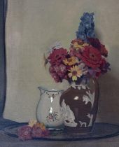 Cecil George Jackson Hay (British 1899-1974), Still life of flowers in a vase with jug, oil on