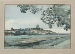 Charles Napier, Lincoln Cathedral, watercolour, signed bottom right in a glazed wooden frame. (