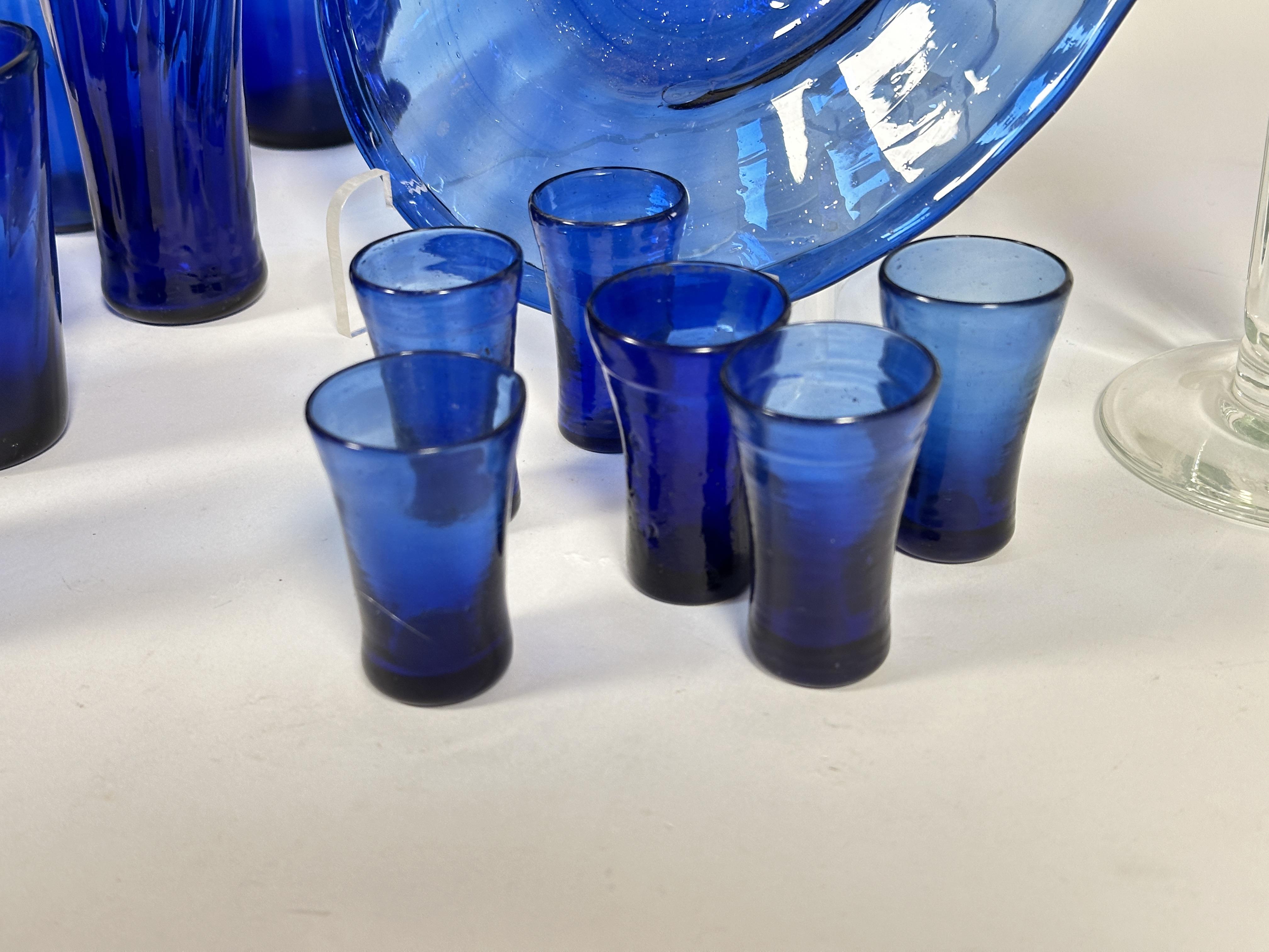 A part set of Bristol blue spiral glass ware including three large tumblers, (H x 15 cm), three - Image 3 of 4