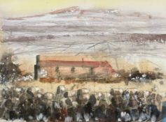 M. Adam, Farmhouse scene, mixed media on paper, signed and dated '81 bottom right in a mounted